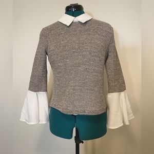 NWOT SHEIN Collared Knit Blouse with Flounce Sleeve